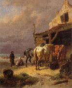 Wouterus Verschuur Draught horses resting at the beach china oil painting artist
